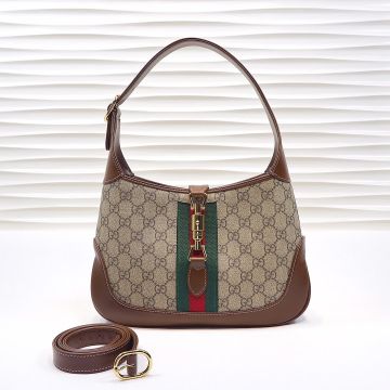 Best Website Dark Brown Leather Trim Ebony GG Canvas Gold Hardware Adjustable Shoulder Strap Jackie 1961— Gucci New Women'S Bag