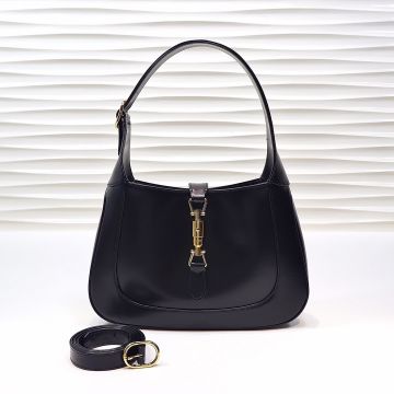  Gucci Jackie 1961 Collection Black Leather Top Handle Piston Closure Classic Small Shoulder Bag For Girls