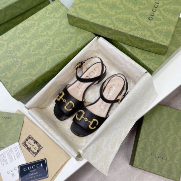 Low Price Gold-toned Horsebit Classic Black Leather Low Heel Buckle Closure - Women's  Gucci Fashion Sandals UK