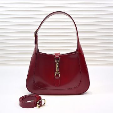 Low Price Red Leather Look Gold Piston Lock Top Handle With Shoulder Strap Jackie 1961 Collection— Gucci Sexy Small Shoulder Bag For Ladies