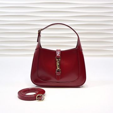 Chic Red Leather Gold Piston Design Top Handle Jackie 1961 Collection— Gucci Mini Shoulder Bag For Female 