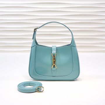 High End Blue Leather Gold Piston Detail Top Handle Jackie 1961— Gucci Mini Shoulder Bag For Ladies