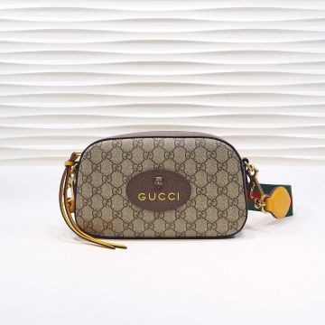 High-End Tiger Head Decorated Brand Logo Jacquard Striped Canvas Strap Yellow Detail Flowers Lining Ophidia - Faux Gucci Ladies Camera Bag