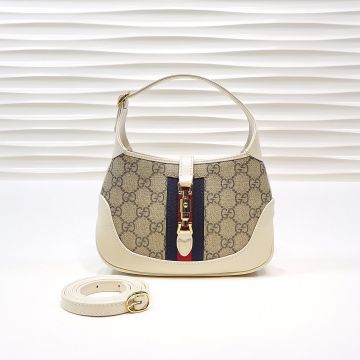 Best Discount White Leather Trim GG Canvas Red-Blue Web Detail Gold Closure Jackie 1961—Clone Gucci Women'S Elegant Mini Shoulder Bag