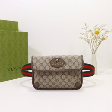 Hot Selling GG Print Brown Trim Plug-In Closure Striped Canvas Strap Magnet Buckle Ophidia - Fake Gucci Unisex Belt Bag