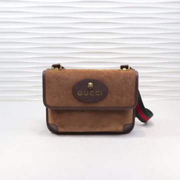 High Quality Yellow Brand Logo Camel Suede Body Brown Leather Trim Web Strap Ophidia - Faux Gucci Unisex Messengers Bag