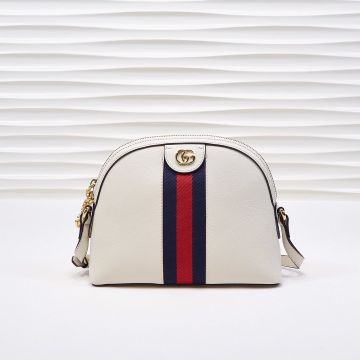 Cheapest White Leather Blue-Red Web Metal GG Zip Puller Apricot Microfiber Lining Ophidia - Fake Gucci Female Shoulder Bag