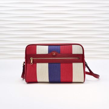 Fake Gucci Ophidia Red-White-Blue Canvas Body Gold GG Logo Red Leather Trim & Shoulder Strap Women Sling Bag