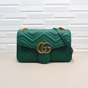 Clone Gucci GG Mormont Green Wave Quilted Leather Brass Double G Logo Premium Shoulder Bag For Ladies