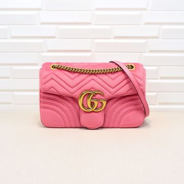 For Sale Pink Velvet Wave Quilting Design Back Heart Gold Hardware GG Marmont—Copy Gucci Lovely Style Women'S Shoulder Bag