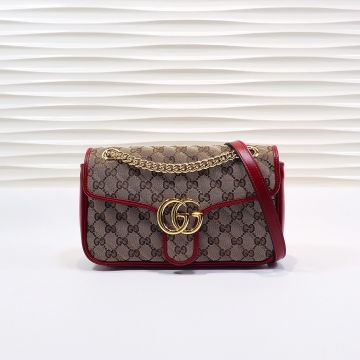 High End Ebony Quilted Canvas Red Leather Trim Gold Logo GG Marmont— Gucci Spring Summer Vintage Shoulder Bag For Female