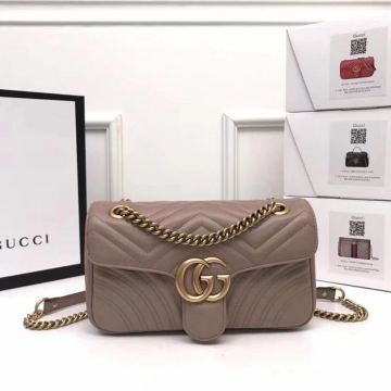  Gucci GG Marmont Grey Leather Matelassé Design Double G Logo Heart Pattern Back Business Style Women's Small Shoulder Bag