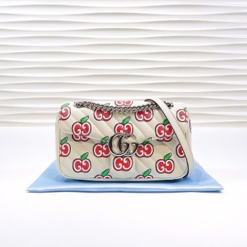 Low Price Red Apple Pattern White Leather Twill Quilted Silver Accessories GG Marmont—Clone Gucci Playful Cute Style Women'S Shoulder Bag