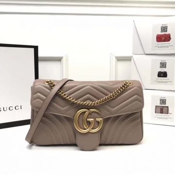 High End Grey Leather Argyle Design Double G Logo GG Marmont— Gucci Understated Style Shoulder Bag For Female