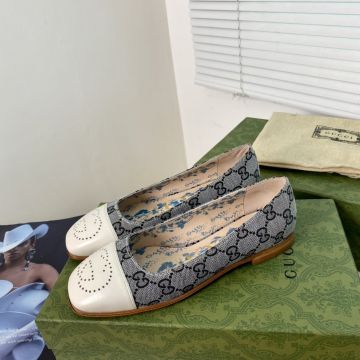 Spring Fashion White Leather Square Toe Perforated GG Logo Blue Flower Printing Lining -  Gucci Grey GG Supre Canvas Loafers