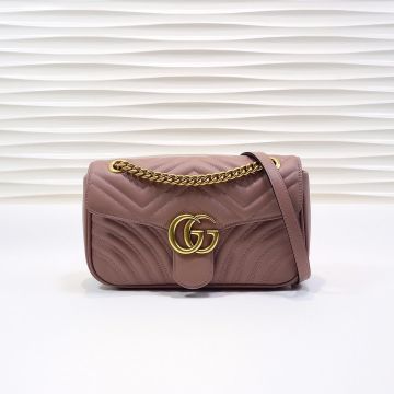 Discounted Dusty Pink Quilted Leather Flap  Gold Logo GG Marmont—Copy Gucci Small Matelassé Shoulder Bag For Ladies