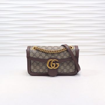 Top Quality Small GG Canvas Wide Brown Leather Trim Vintage Gold Hardware Marmont— Gucci Classic Women'S Shoulder Bag