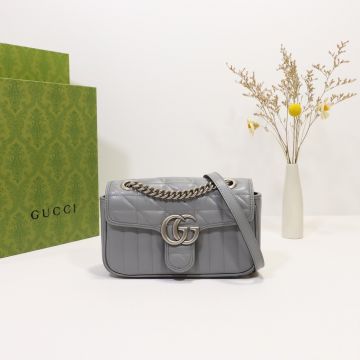 Top Sale Dark Grey Quilted Leather Silver Double G Hardware Sliding Chain Design GG Marmont—Clone Gucci Elegant Mini Shoulder Bag For Mature Women
