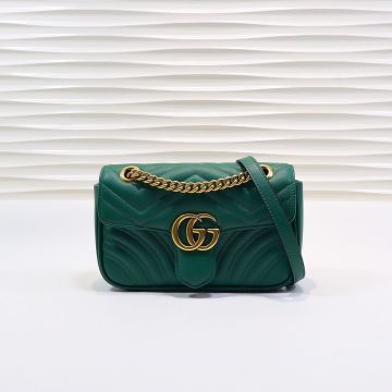  Gucci GG Marmont Green Matelassé Leather Sliding Chain Strap Gold Double G Logo Luxury Mini Shoulder Bag For Ladies