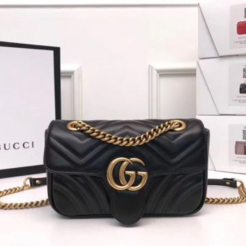 Hot Selling Black Matelassé Herringbone Leather Back Heart Gold Hardware GG Marmont— Gucci Mini Women'S Shoulder Bag