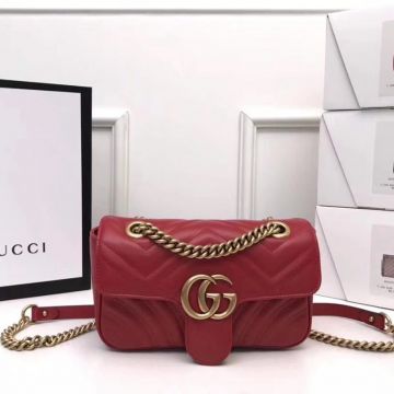 Good Review Red Quilted Leather Gold Double G Detail Spring Buckle Flap Design GG Marmont—Copy Gucci Luxury Shoulder Bag For Female
