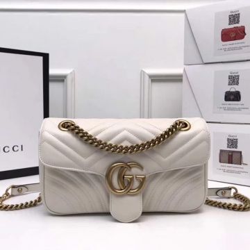  Gucci GG Marmont White Wave Quilted Leather Look Gold Logo Back Vest Heart Pattern Refined Women'S Mini Shoulder Bag