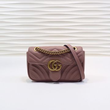  Gucci GG Marmont Grey Purple Leather Quilted Design Gold Hardware Chain Strap Women'S Mini Matelassé Shoulder Bag