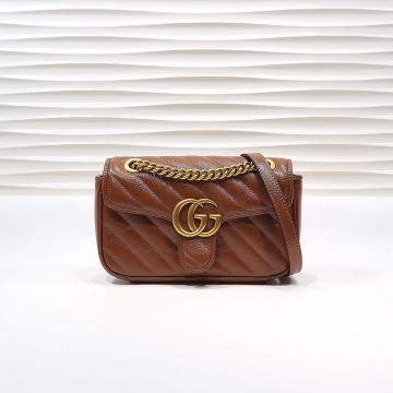Low Price Brown Diagonal Quilted Leather Gold Double G Sliding Chain GG Marmont— Gucci Women'S Mini Shoulder Bag