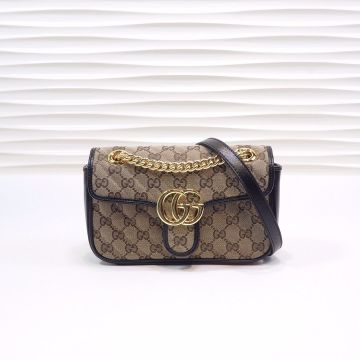 Good Review Quilted Canvas Look Black Leather Trim Spring Buckle Flap Double G Detail GG Marmont— Gucci Crossbody Bag For Ladies