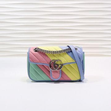 Copy Gucci GG Marmont Light Colorful Look Blue Leather Trim Quilted Design Silver Accessories Super Dreamy Women'S Mini Shoulder Bag