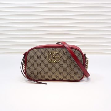 Best Discount Ebony Canvas Twill Quilted Detail Red Leather Trim GG Marmont— Gucci Classic Women'S Small Crossbody Bag