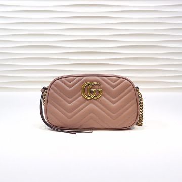 Hot Selling Rose Beige Quilted Leather Brass Double G Logo Zip Closure GG Marmont— Gucci Small Shoulder Bag For Women