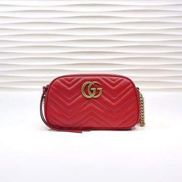 Discounted Red Wave Quilted Look Vintage Gold Double G Logo Zip Closure GG Marmont— Gucci Small Crossbody Bag For Female