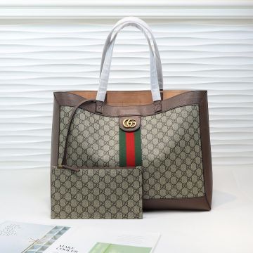 Spring New Brown Leather Trim GG Canvas Golden Brand Mark Detachable Little Bag Ophidia -  Gucci Ladies Tote Bag 