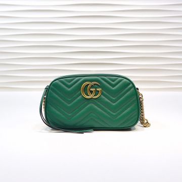 For Sale Emerald Wave Quilted Look Brass Double G Logo Top Zip Closure GG Marmont—Copy Gucci Elegant Women'S Bag