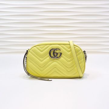  Gucci GG Marmont Bright Lemon Yellow Wave Quilted Silver Accessories Back Logo Small Bag For Cute Girls 