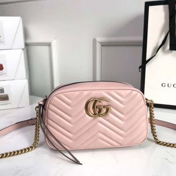 High End Pearl Pink Look Wave Quilted Design Gold Double G Logo Top Zip GG Marmont—Copy Gucci Women'S Crossbody Bag