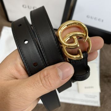 2022 Luxury Gucci Marmont Black Leather Shiny Yellow Gold Double G Buckle High End Belt For Men & Women 409417 0YA0O 1000