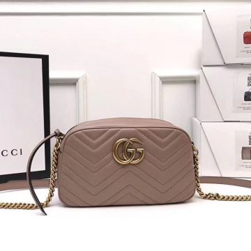 Hot Selling Nude Pink Quilted Leather Back Double G Pattern Chain Shoulder Strap GG Marmont— Gucci Elegant Women'S Shoulder Bag