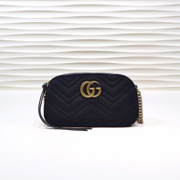 Black Suede Quilted Leather Brass Logo Adjustable Chain Leather Strap GG Marmont—Clone Gucci Women'S Camera Shape Bag