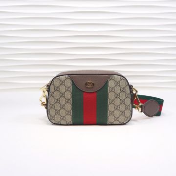 Replica Gucci Ophidia GG Jacquard Denim Red-Green Striped Metal GG Brown Trim Detachable Canvas Strap Female Camera Bag