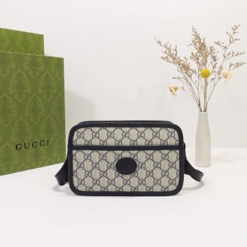 Vogue GG Supreme Canvas Interlocking GG Logo Leather Trim Zipper Closure Ophidia -  Gucci Ladies Mini Camera Bag
