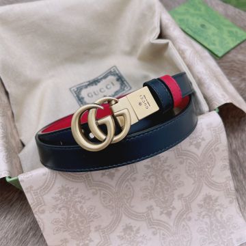 Top Sale Gucci Aged Brass Double G Buckle Female Leather Reversible Thin Belt Black / White & Black/White  2cm