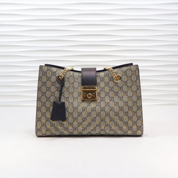 Vintage Ebony GG Canvas Black Leather Trim Gold Bee Pattern Double Chain Shoulder Straps Padlock -  Gucci Women Medium Bag