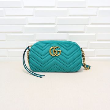 Hot Selling Light Sea Green Suede Wavy Quilted Design Vintage Gold Hardware Zip Closure GG Marmont— Gucci Bag For Ladies