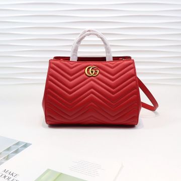 High End Red Herringbone Quilted Top Handle Gold Hardware GG Marmont—Copy Gucci Classic Style Small Tote Bag For Ladies