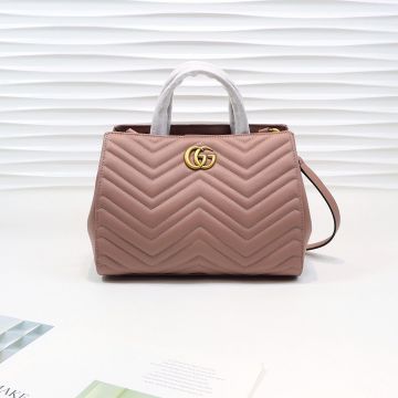 Top Quality Pink Leather Quilted Detail Brass Double G Logo Magnetic Closure Top Handle GG Marmont— Gucci Women'S Small Bag