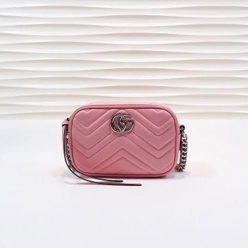 Low Price Rose Pink Leather Wave Quilted Design Zip Closure Rectangular GG Marmont— Gucci Women'S Simple Crossbody Bag