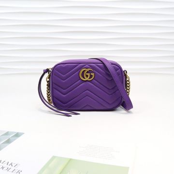 High End Purple Leather Wave Quilting Gold Hardware Zip Closure GG Marmont—Copy Gucci Elegant Women'S Shoulder Bag