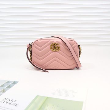  Gucci GG Marmont Pearl Pink V Quilting Design Double G Detail Zip Closure Cute Women'S Shoulder Bag